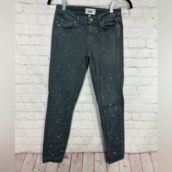 Paige Verdugo Ankle Gray paint splattered low Rise Stretch‎ skinny Jeans Sz 26 - Picture 1 of 6